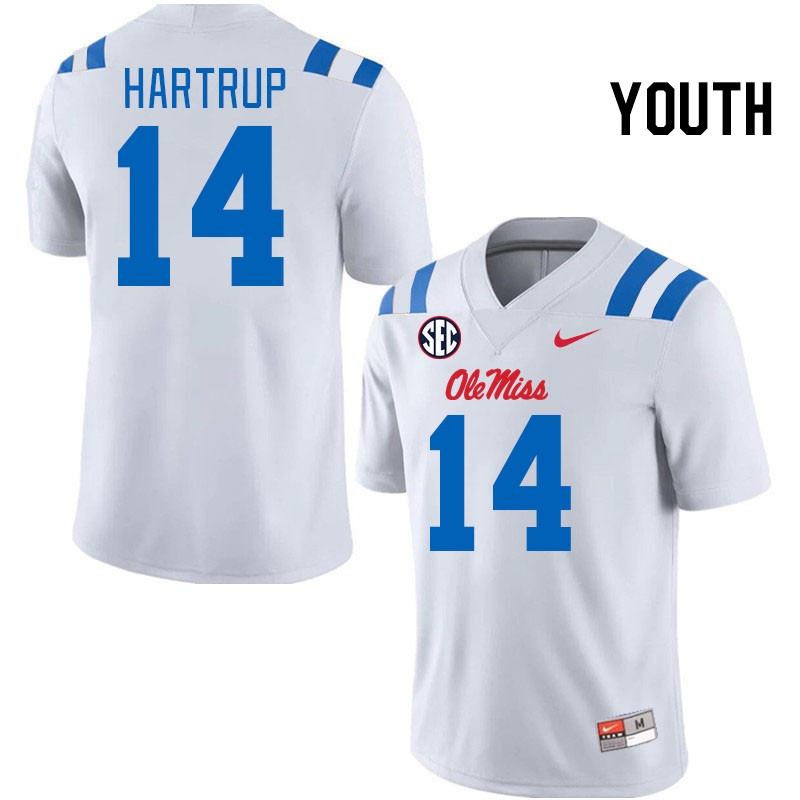 Youth #14 Izaiah Hartrup Ole Miss Rebels 2024 New Uniforms College Football Jerseys Stitched-White